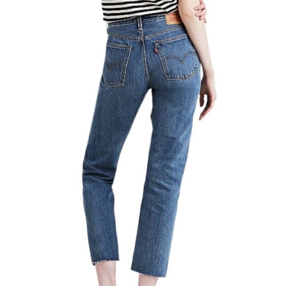 Levi's Wedgie Straight Premium Denim High Rise Cropped Raw Hem Jeans - Picture 6 of 16